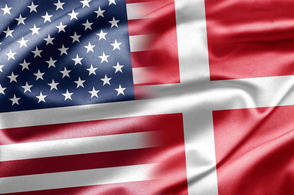 US and Denmark flags blended together